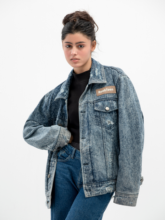 Acid Wash Distress Denim Jacket for woman
