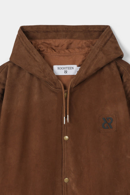 سترة بغطاء رأس بلون الكاكاو الأردوازي 