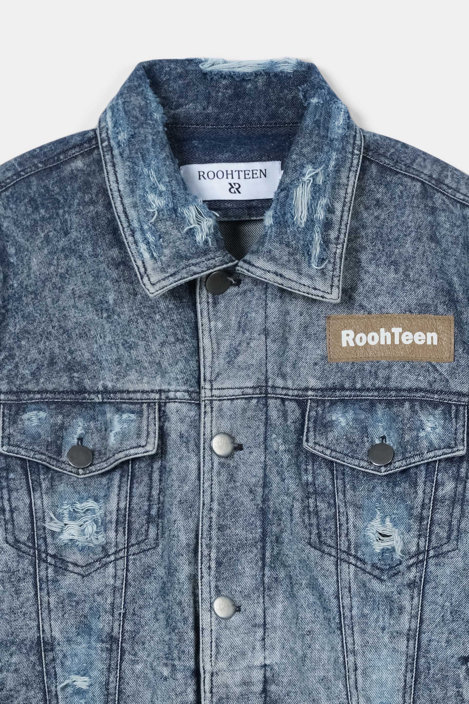 Acid Wash Distressed Denim Jacket - Vintage Style | ROOHTEEN