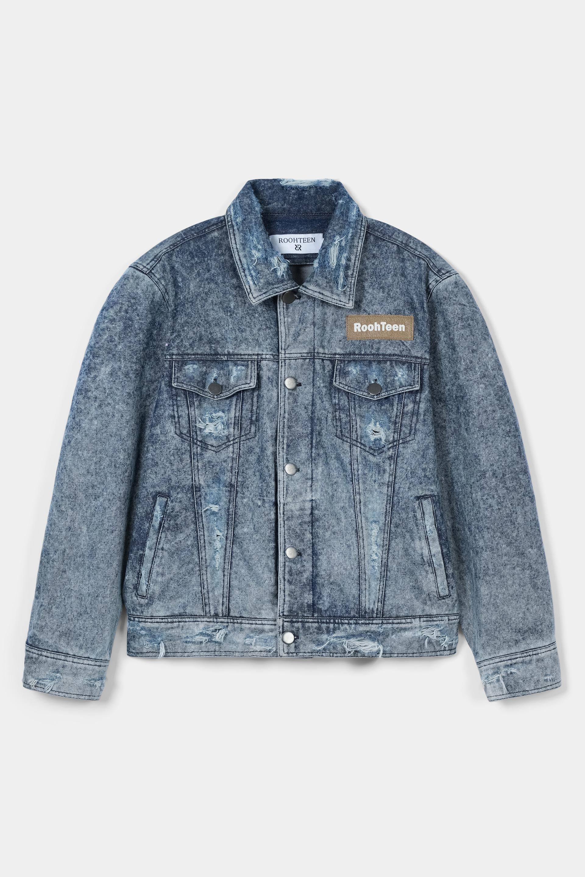 Acid Wash Distressed Denim Jacket - Vintage Style | ROOHTEEN