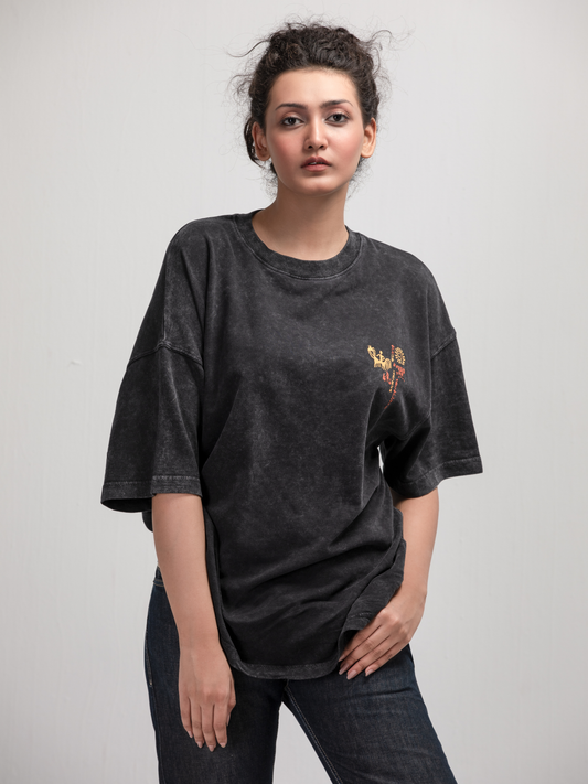 Black Acid Wash T-Shirt for Woman
