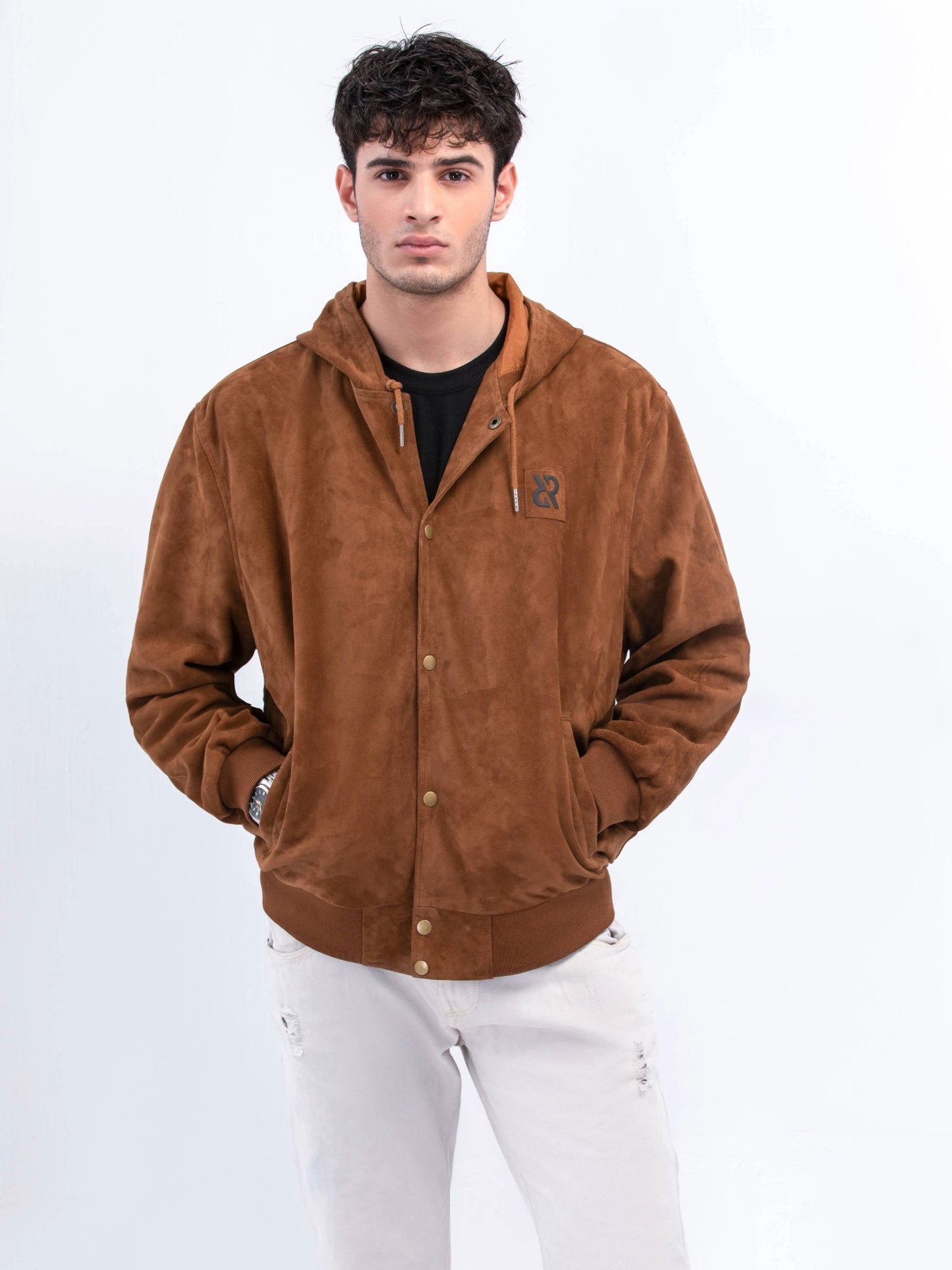 سترة بغطاء رأس بلون الكاكاو الأردوازي 