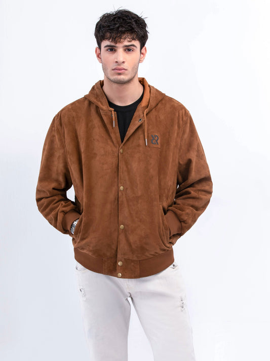 سترة بغطاء رأس بلون الكاكاو الأردوازي 