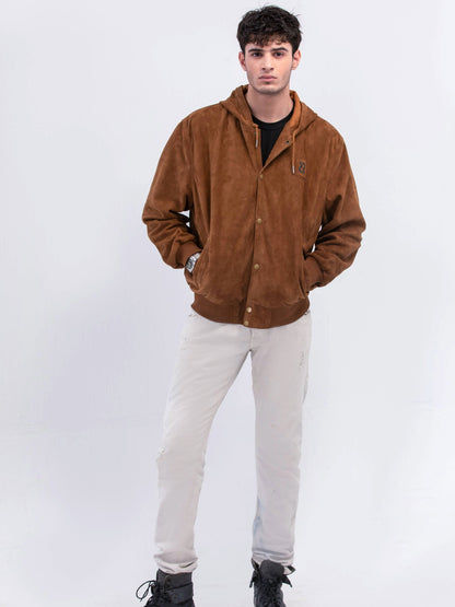 سترة بغطاء رأس بلون الكاكاو الأردوازي 