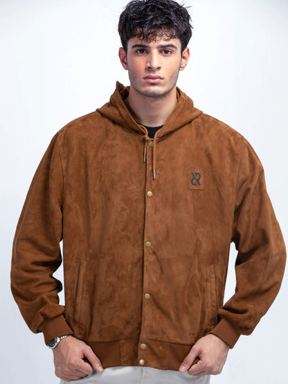 سترة بغطاء رأس بلون الكاكاو الأردوازي 