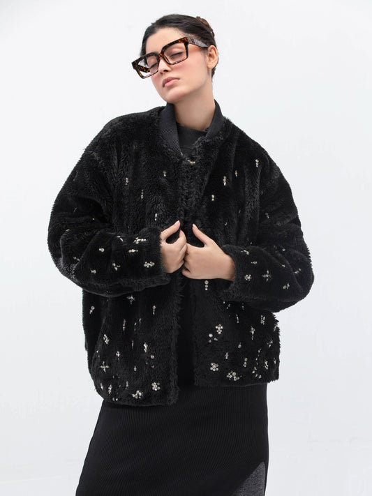 Black Starlight Embroidered Jacket for Woman