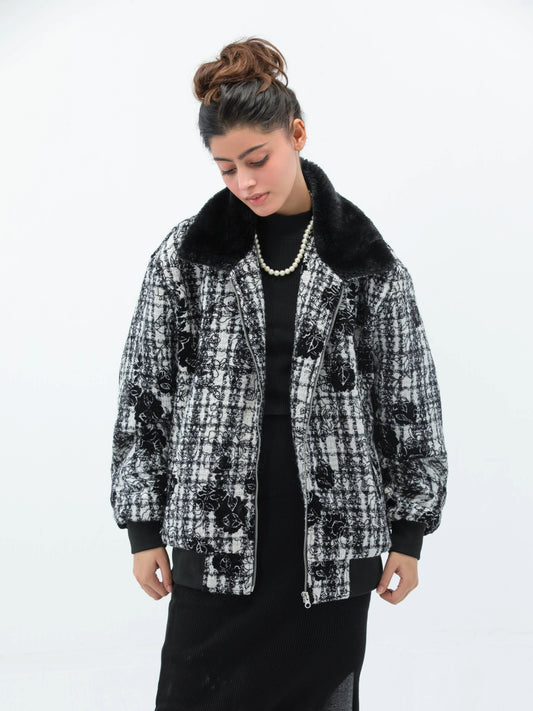 Black Petal Luxe Jacquard Jacket for Woman